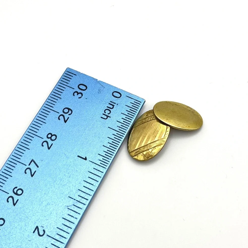 Vintage S&S‎ Gold Tone Etched Oval Double Sided Cufflinks Striped Floral Pattern